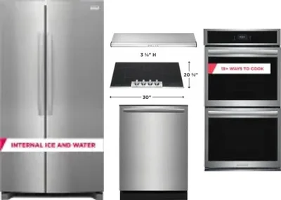 5 Piece Package Includes Refrigerator, Cooktop, Wall Oven, Hood And Dishwasher
