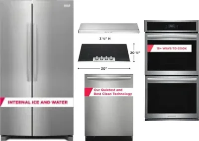 5 Piece Package Includes Refrigerator, Cooktop, Wall Oven, Hood And Dishwasher