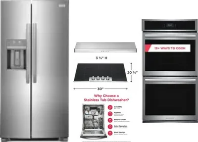 5 Piece Package Includes Refrigerator, Cooktop, Wall Oven, Hood And Dishwasher