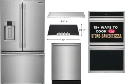 5 Piece Package Includes Refrigerator, Cooktop, Wall Oven, Hood And Dishwasher