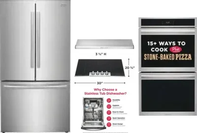 5 Piece Package Includes Refrigerator, Cooktop, Wall Oven, Hood And Dishwasher