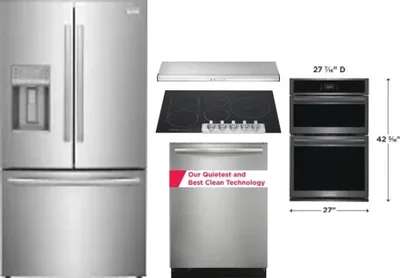 5 Piece Package Includes Refrigerator, Cooktop, Wall Oven, Hood And Dishwasher