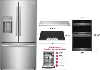 5 Piece Package Includes Refrigerator, Cooktop, Wall Oven, Hood And Dishwasher