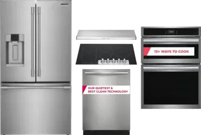 5 Piece Package Includes Refrigerator, Cooktop, Wall Oven, Hood And Dishwasher
