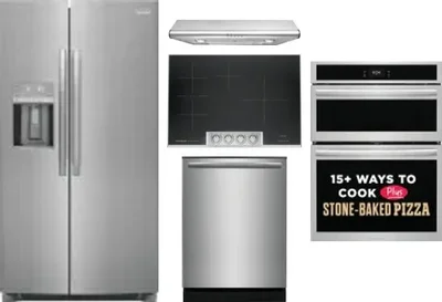 5 Piece Package Includes Refrigerator, Cooktop, Wall Oven, Hood And Dishwasher