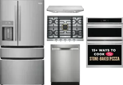 5 Piece Package Includes Refrigerator, Cooktop, Wall Oven, Hood And Dishwasher