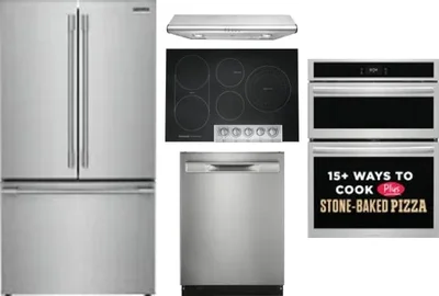 5 Piece Package Includes Refrigerator, Cooktop, Wall Oven, Hood And Dishwasher