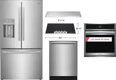 5 Piece Package Includes Refrigerator, Cooktop, Wall Oven, Hood And Dishwasher