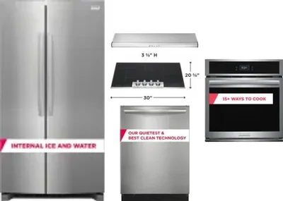 5 Piece Package Includes Refrigerator, Cooktop, Wall Oven, Hood And Dishwasher