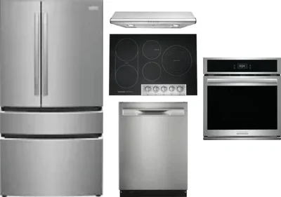 5 Piece Package Includes Refrigerator, Cooktop, Wall Oven, Hood And Dishwasher