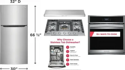 5 Piece Package Includes Refrigerator, Cooktop, Wall Oven, Hood And Dishwasher