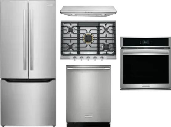 5 Piece Package Includes Refrigerator, Cooktop, Wall Oven, Hood And Dishwasher