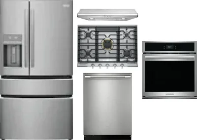 5 Piece Package Includes Refrigerator, Cooktop, Wall Oven, Hood And Dishwasher