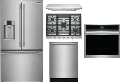 5 Piece Package Includes Refrigerator, Cooktop, Wall Oven, Hood And Dishwasher