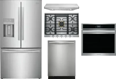 5 Piece Package Includes Refrigerator, Cooktop, Wall Oven, Hood And Dishwasher