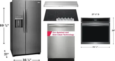 5 Piece Package Includes Refrigerator, Cooktop, Wall Oven, Hood And Dishwasher