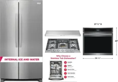 5 Piece Package Includes Refrigerator, Cooktop, Wall Oven, Hood And Dishwasher