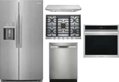 5 Piece Package Includes Refrigerator, Cooktop, Wall Oven, Hood And Dishwasher