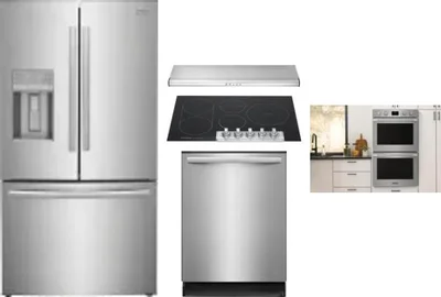 5 Piece Package Includes Refrigerator, Cooktop, Wall Oven, Hood And Dishwasher