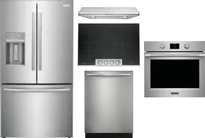 5 Piece Package Includes Refrigerator, Cooktop, Wall Oven, Hood And Dishwasher
