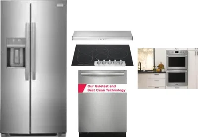 5 Piece Package Includes Refrigerator, Cooktop, Wall Oven, Hood And Dishwasher