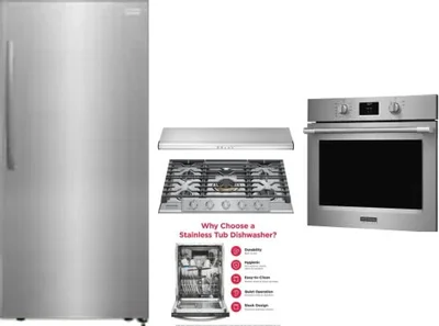 5 Piece Package Includes Refrigerator, Cooktop, Wall Oven, Hood And Dishwasher
