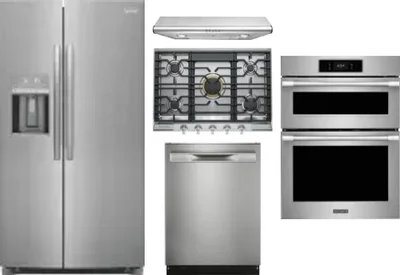 5 Piece Package Includes Refrigerator, Cooktop, Wall Oven, Hood And Dishwasher