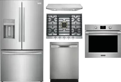 5 Piece Package Includes Refrigerator, Cooktop, Wall Oven, Hood And Dishwasher