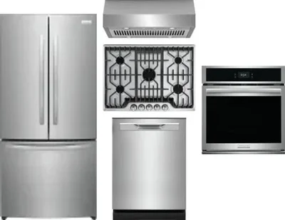 5 Piece Package Includes Refrigerator, Cooktop, Wall Oven, Hood And Dishwasher