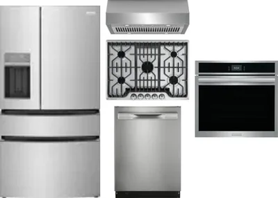 5 Piece Package Includes Refrigerator, Cooktop, Wall Oven, Hood And Dishwasher