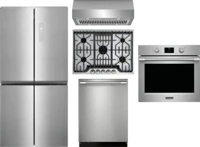 5 Piece Package Includes Refrigerator, Cooktop, Wall Oven, Hood And Dishwasher