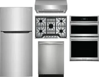 5 Piece Package Includes Refrigerator, Cooktop, Wall Oven, Hood And Dishwasher