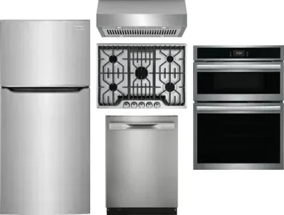 5 Piece Package Includes Refrigerator, Cooktop, Wall Oven, Hood And Dishwasher