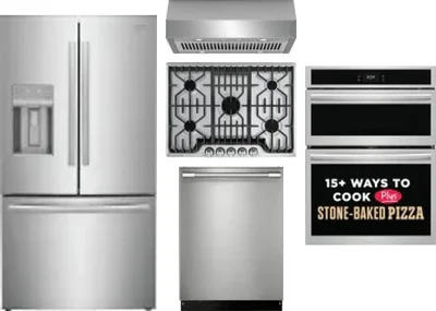 5 Piece Package Includes Refrigerator, Cooktop, Wall Oven, Hood And Dishwasher