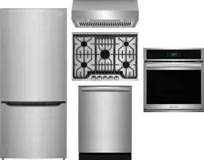 5 Piece Package Includes Refrigerator, Cooktop, Wall Oven, Hood And Dishwasher