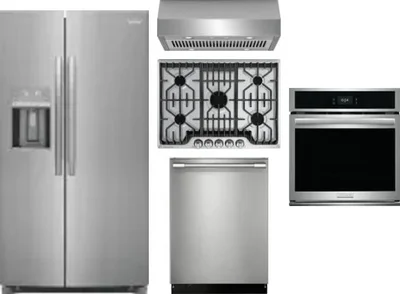 5 Piece Package Includes Refrigerator, Cooktop, Wall Oven, Hood And Dishwasher