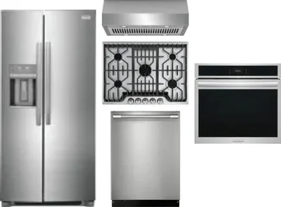 5 Piece Package Includes Refrigerator, Cooktop, Wall Oven, Hood And Dishwasher