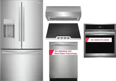 5 Piece Package Includes Refrigerator, Cooktop, Wall Oven, Hood And Dishwasher