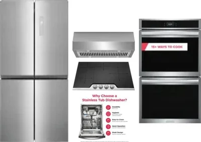 5 Piece Package Includes Refrigerator, Cooktop, Wall Oven, Hood And Dishwasher
