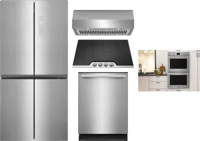5 Piece Package Includes Refrigerator, Cooktop, Wall Oven, Hood And Dishwasher