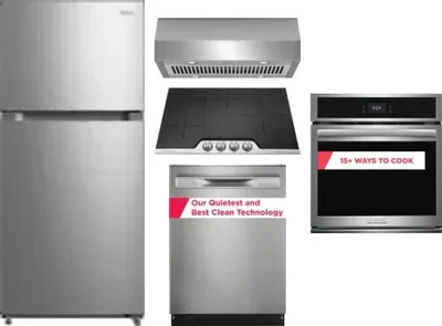 5 Piece Package Includes Refrigerator, Cooktop, Wall Oven, Hood And Dishwasher