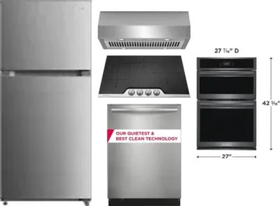 5 Piece Package Includes Refrigerator, Cooktop, Wall Oven, Hood And Dishwasher