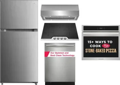 5 Piece Package Includes Refrigerator, Cooktop, Wall Oven, Hood And Dishwasher