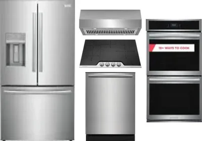 5 Piece Package Includes Refrigerator, Cooktop, Wall Oven, Hood And Dishwasher