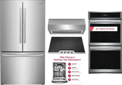 5 Piece Package Includes Refrigerator, Cooktop, Wall Oven, Hood And Dishwasher