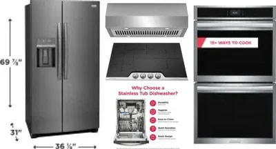 5 Piece Package Includes Refrigerator, Cooktop, Wall Oven, Hood And Dishwasher