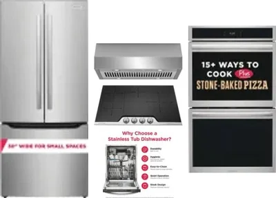 5 Piece Package Includes Refrigerator, Cooktop, Wall Oven, Hood And Dishwasher