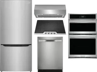 5 Piece Package Includes Refrigerator, Cooktop, Wall Oven, Hood And Dishwasher