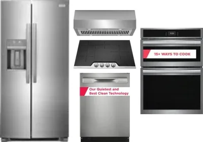 5 Piece Package Includes Refrigerator, Cooktop, Wall Oven, Hood And Dishwasher