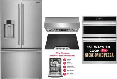 5 Piece Package Includes Refrigerator, Cooktop, Wall Oven, Hood And Dishwasher